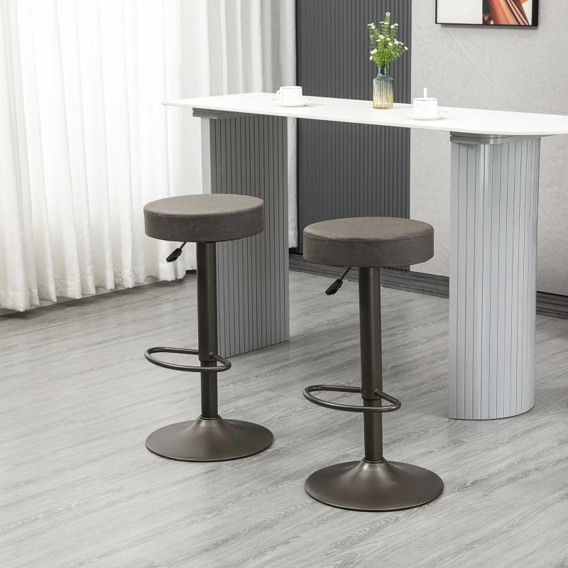 HOMCOM Set 2 Sgabelli da Bar Girevoli con Poggiapiedi e Altezza Regolabile, 35x36x64-85cm, Grigio