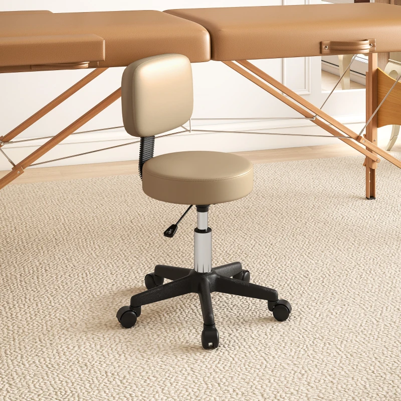 HOMCOM Rollkruk met rugleuning, verstelbare hoogte (72-84 cm), 360° draaibaar, lichtbruin