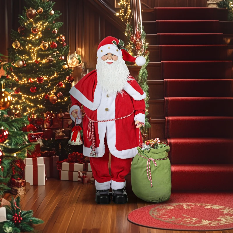 HOMCOM Kerstmanfiguur, beweeglijk, met geluidssensor, lachen & muziek, 140 cm, Rood
