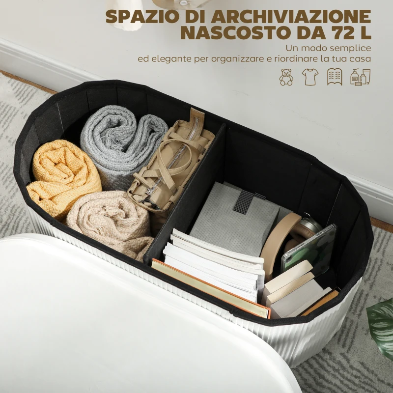 HOMCOM Pouf Contenitore Pieghevole con Vano da 72L e Rivestimento in Velluto, 76x38x35 cm, Crema