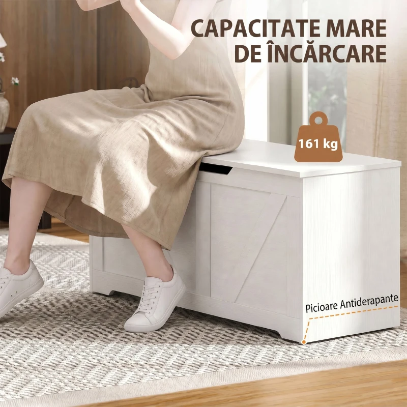 HOMCOM Comodă pentru Sufragerie, Cufăr pentru Jucării din Lemn, 100cm, Alb