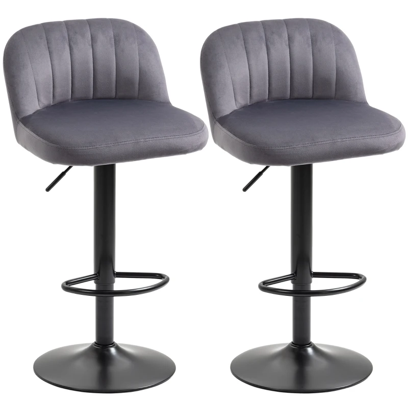 HOMCOM Lot de 2 tabourets de bar design contemporain avec repose-pieds hauteur réglable et pivotant gris
