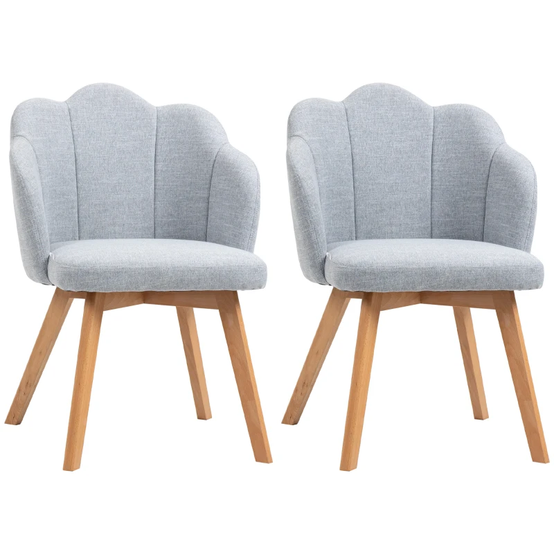 HOMCOM Set de 2 Sillas de Comedor Tapizada en Lino Sintético con Asiento y Respaldo Acolchados Carga 120 kg 58x60x82 cm Gris