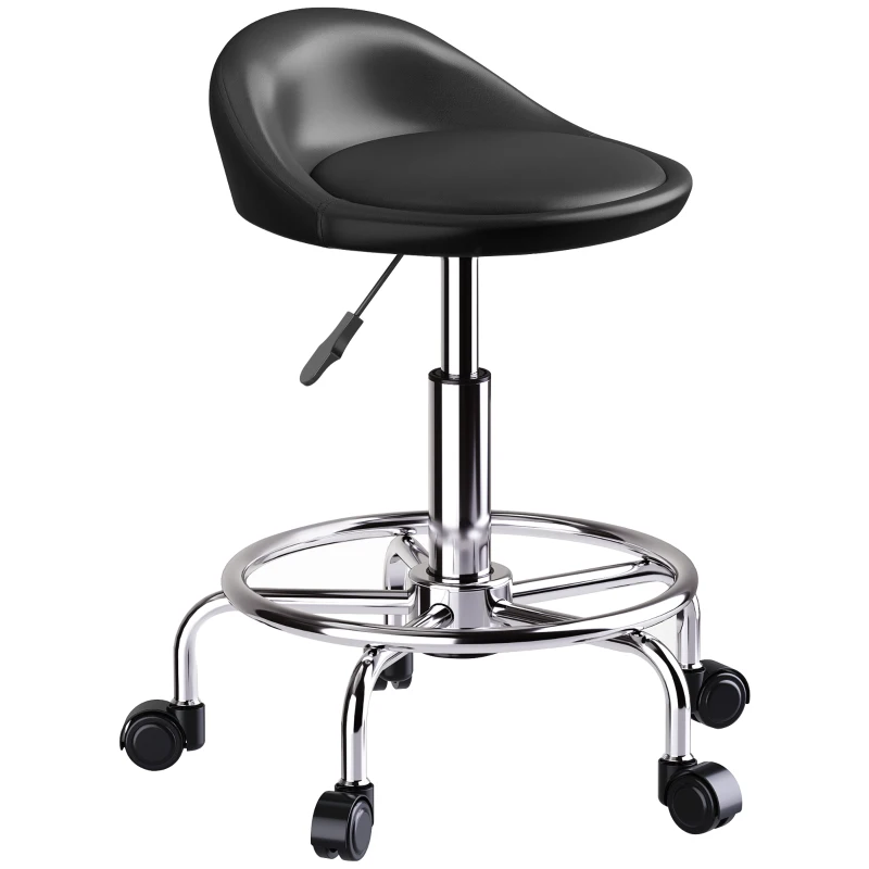 HOMCOM Rollhocker höhenverstellbar mit Rückenlehne Drehhocker 59-75 cm Arbeitshocker 360° drehbar Schwarz