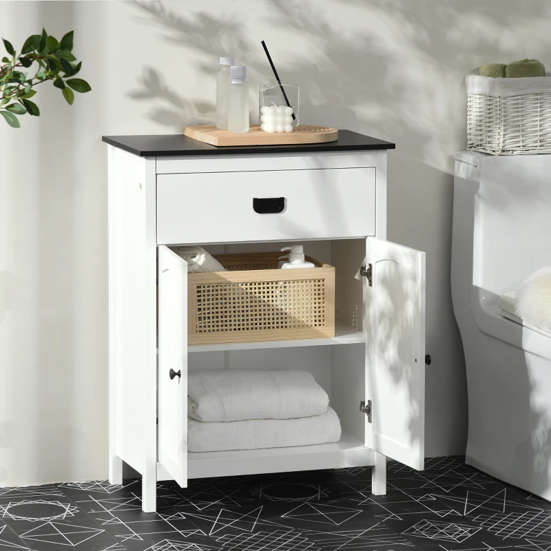 kleankin Armario Auxiliar de Baño Estilo Moderno con 1 Cajón 2 Puertas y Estante para Lavabo Ducha  60x30x80 cm Blanco