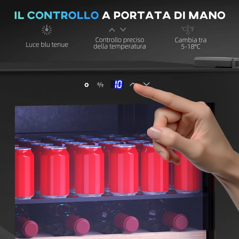 HOMCOM Cantinetta Frigo per Vino da 63L con Ripiani Regolabili per 16 Bottiglie e 25 Lattine, 43x45x74 cm, Nero