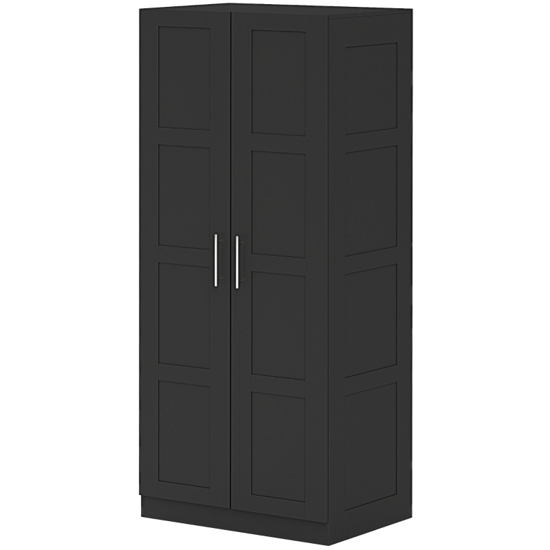 HOMCOM Double Panel Door Wardrobe, with Shelves - Black