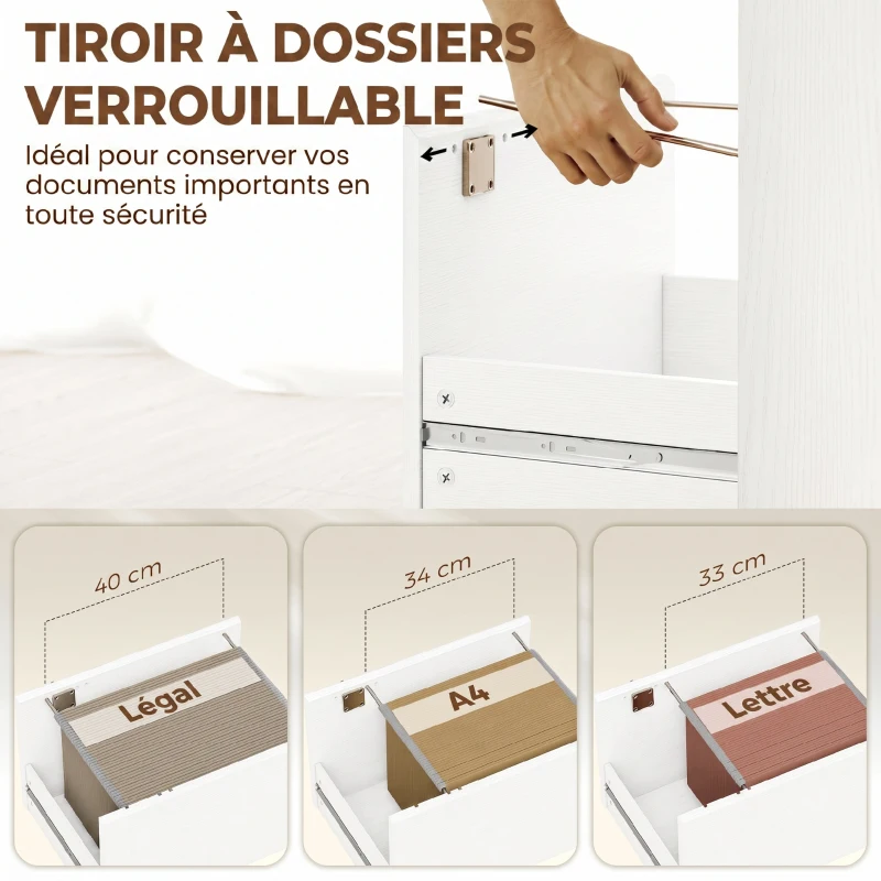 HOMCOM Bureau d'ordinateur avec bibliothèque 4 compartiments et tiroir verrouillable, 126 x 50 x 109 cm, grain de bois blanc