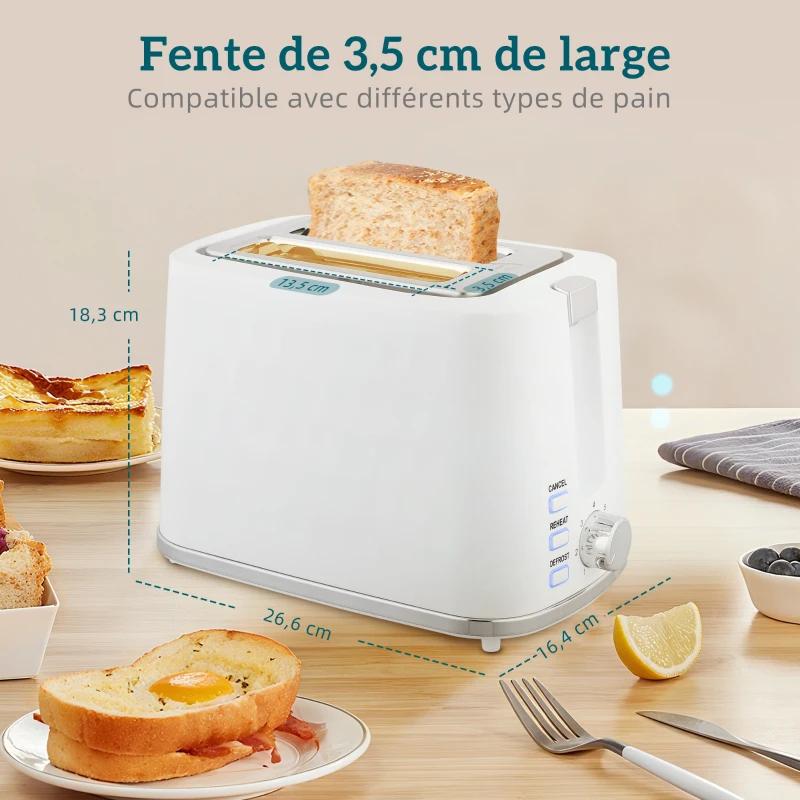HOMCOM Ensemble bouilloire et grille-pain, bouilloire en acier 1,7 L et 2200 W et grille-pain à 2 tranches, blanc