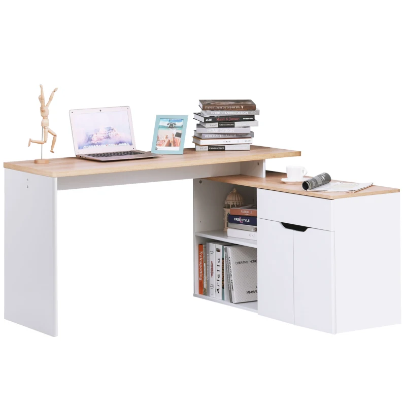 HOMCOM Bureau informatique multimédia modulable multi-rangements double niche + tiroir et placard en bois(m-11)