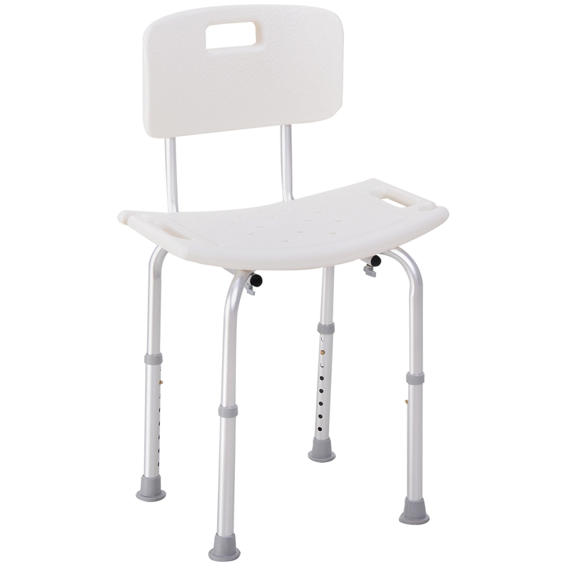 HOMCOM Silla para Ducha con Respaldo Altura Regulable y Antideslizante Carga 136 kg para Ancianos y Discapacitados