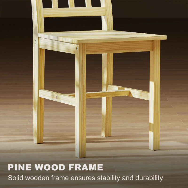 HOMCOM Dining Chairs Set of 2, Kitchen Chair with Slat Back, Pine Wood Structure for Living Room and Dining Room, Natural