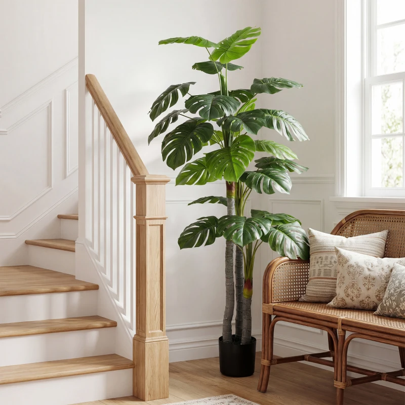 HOMCOM Arbre Artificiel Plante Artificielle Monstera H.1,5 m Tronc Branches Lichen Feuilles de Tortue Grand réalisme Pot Inclus