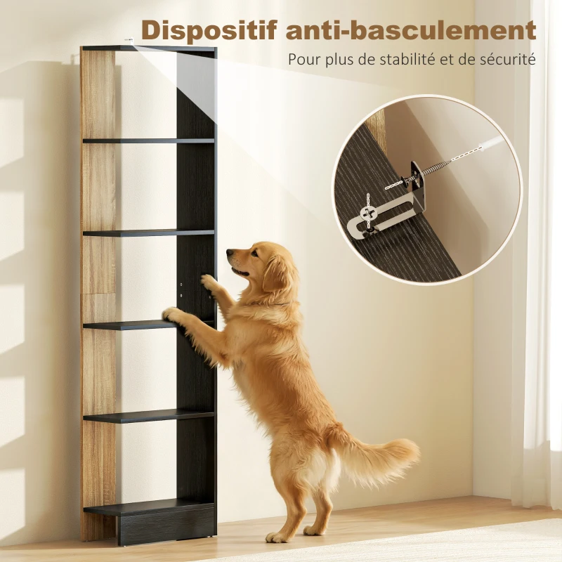 HOMCOM Bibliothèque Étagère de Rangement avec 5 Compartiments Ouverts 45 x 21 x 170 cm Noir et Chêne