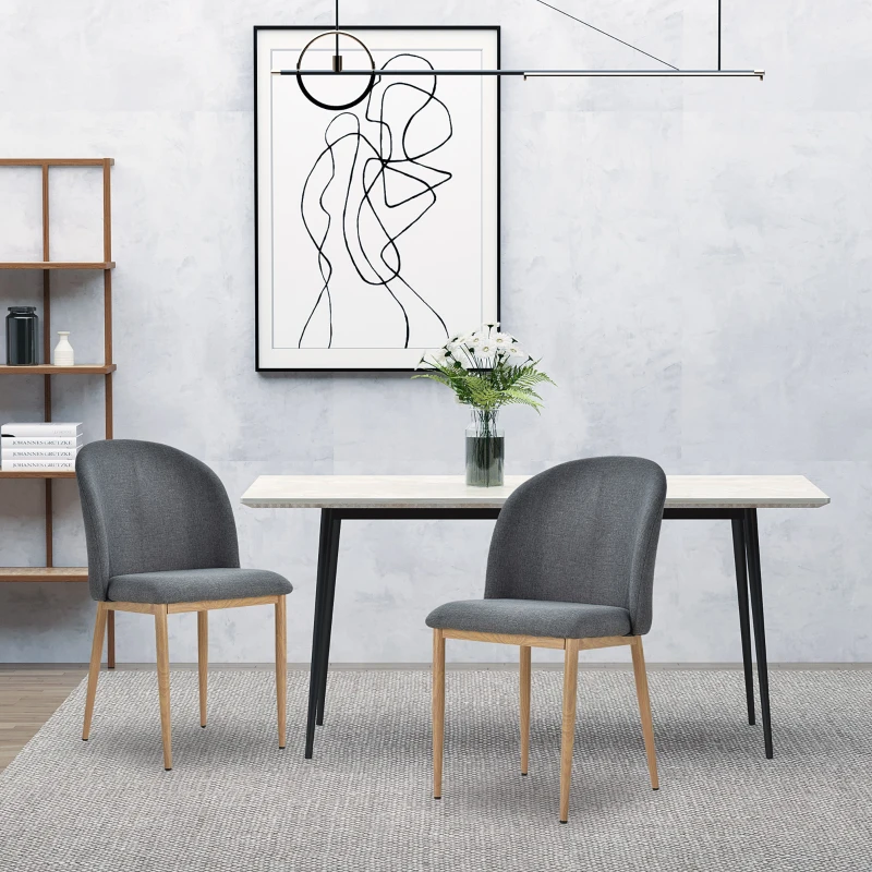 HOMCOM Lot de 2 chaises de Salle à Manger Chaise de Salon Pieds en métal Imitation Bois 50 x 58 x 85 cm Gris