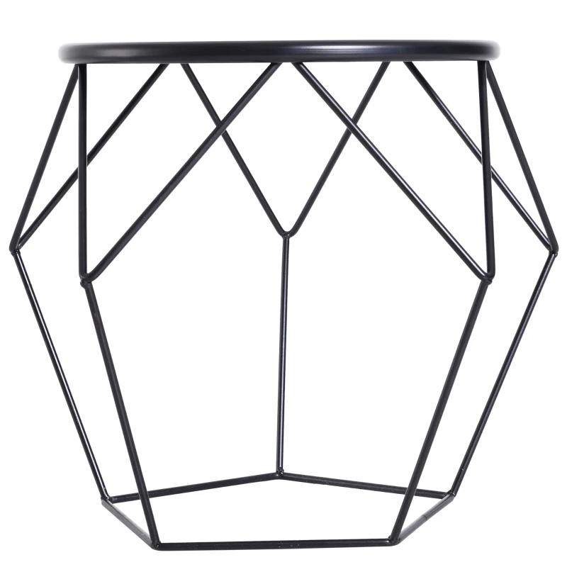 HOMCOM Round Side Table, Minimalist End Table with Steel Frame, Small Coffee Table for Living Room, Bedroom, Black