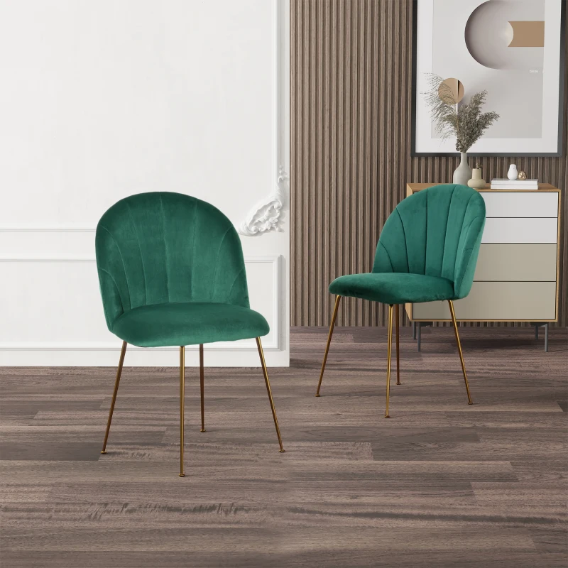 HOMCOM Lot de 2 chaises de salle à manger assise aspect velours et pieds métal doré - vert
