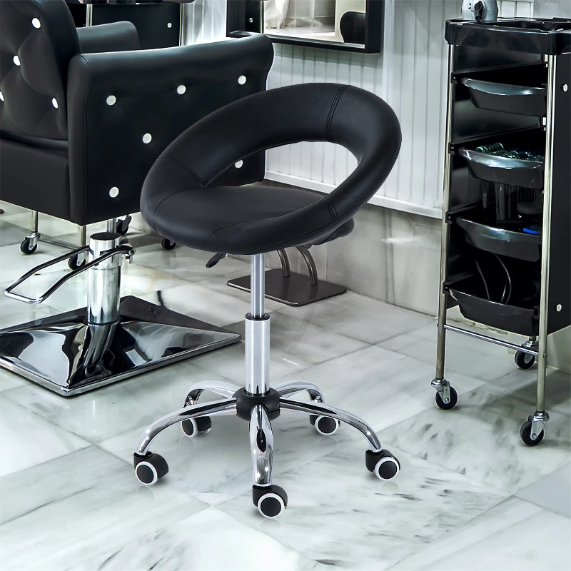 HOMCOM Rollhocker Arbeitshocker Drehhocker Bürostuhl höhenverstellbar, PU+Metall, Schwarz, 50 x 54 x (66-78) cm