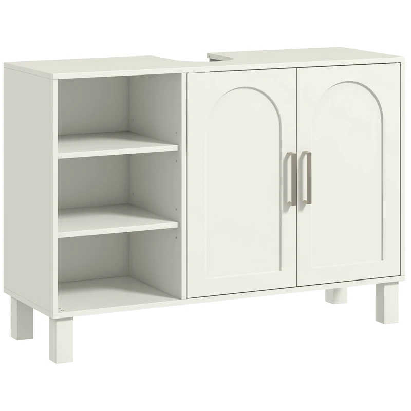HOMCOM Meuble sous lavabo meuble de salle de bain avec placard à deux niveaux étagères réglables 90l x 30P x 63H cm crème