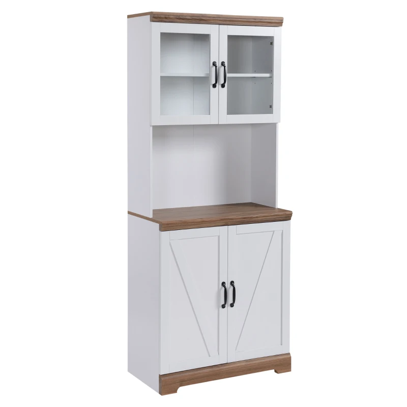 HOMCOM Aparador Alacena de Cocina Mueble Auxiliar con 2 Puertas de Vidrio y Baldas Ajustables 72x40x178 cm Blanco
