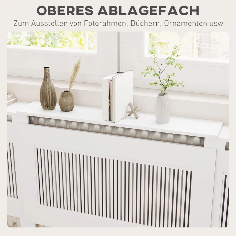 HOMCOM Radiatorbekleding, lamellenontwerp, verstelbare lengte 125-201 cm, MDF, wit(m-5)