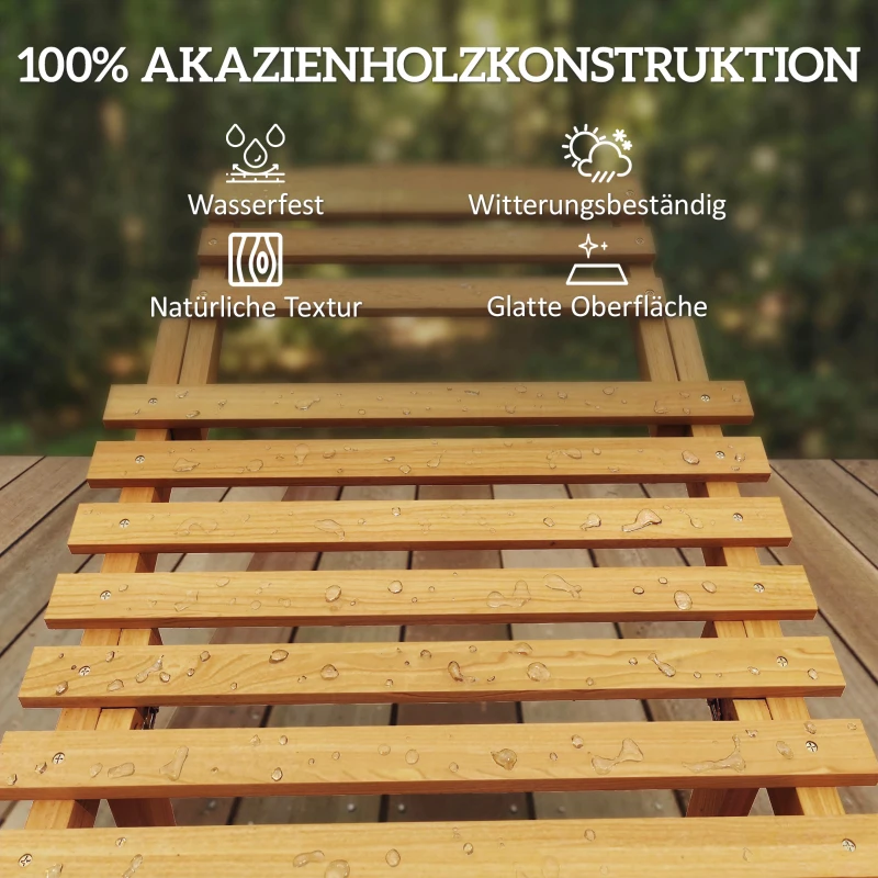 Outsunny Sonnenliege klappbare wetterfeste Gartenliege aus Holz mit Polsterung Kopfstütze Tragegriff 183 x 54 x 63 cm, Beige