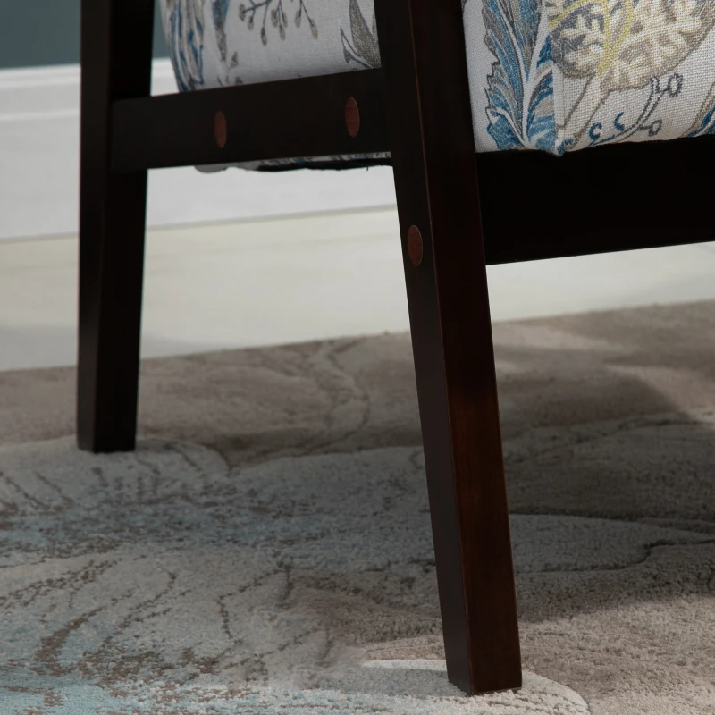 HOMCOM Sedia per Soggiorno Poltroncina Imbottita con Braccioli in Legno e Tessuto Traspirante per Casa e Ufficio, a Fiori, 68.5x78.5x75cm
