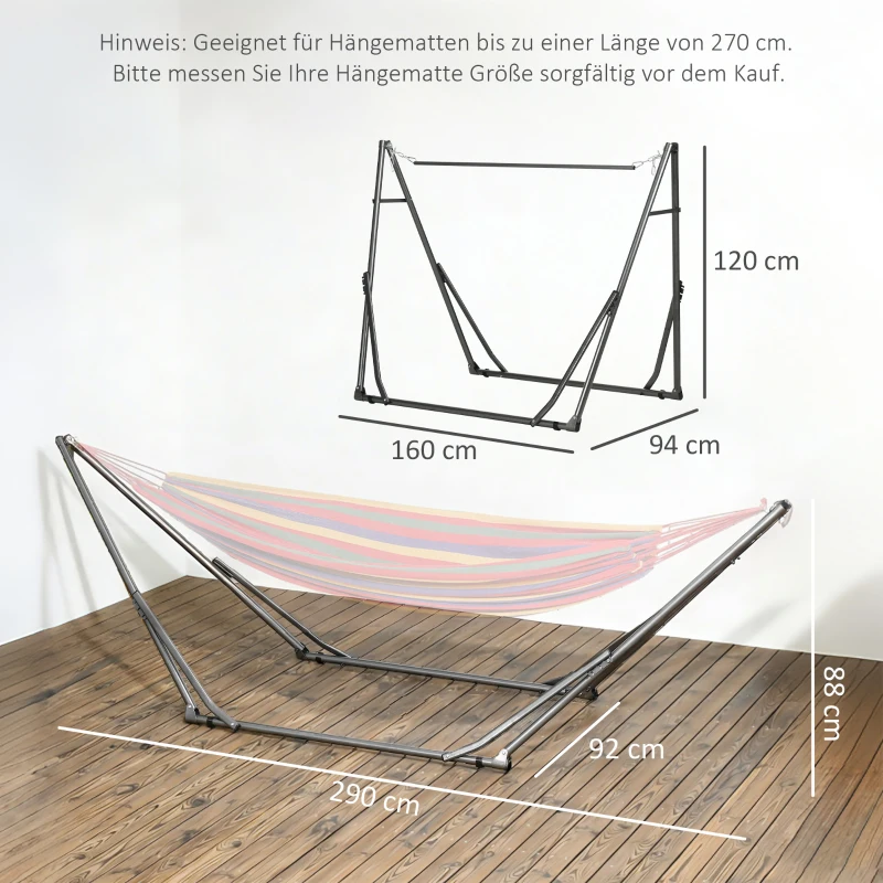 Outsunny 2-in-1 Hängemattenständer, wetterbeständig, Hängesesselständer Wäscheständer, 290 cm x 92 cm x 88 cm, Schwarz