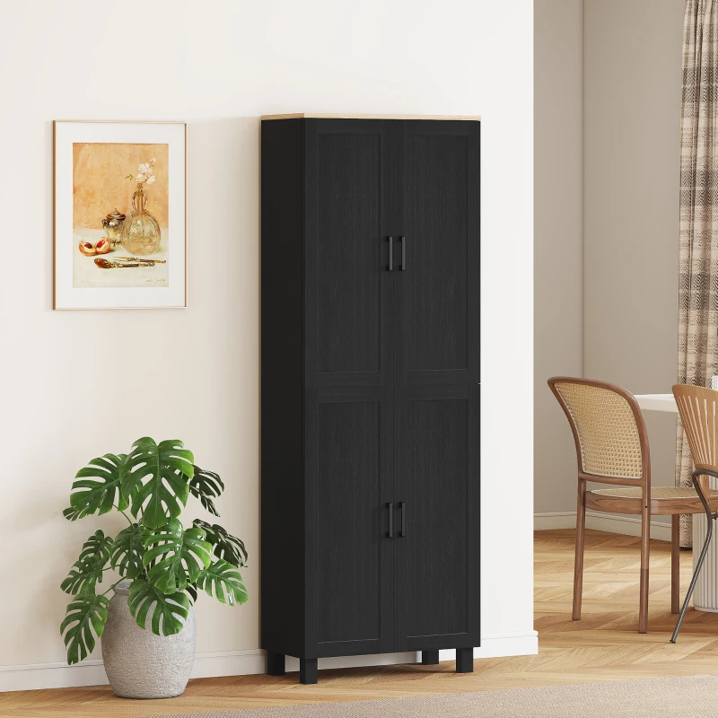 HOMCOM Freestanding Kitchen Cupboard, 4-Door Storage Cabinet with Adjustable Shelves, Modern Kitchen Pantry, 170cm, Black