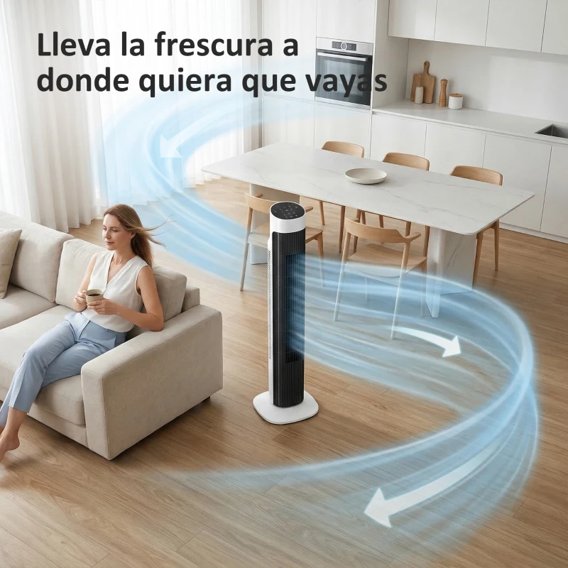 HOMCOM Ventilador de Torre Silencioso con Control Remoto 3 Velocidades 3 Modos Temporizador 7,5H Oscilación 70° Blanco y Negro