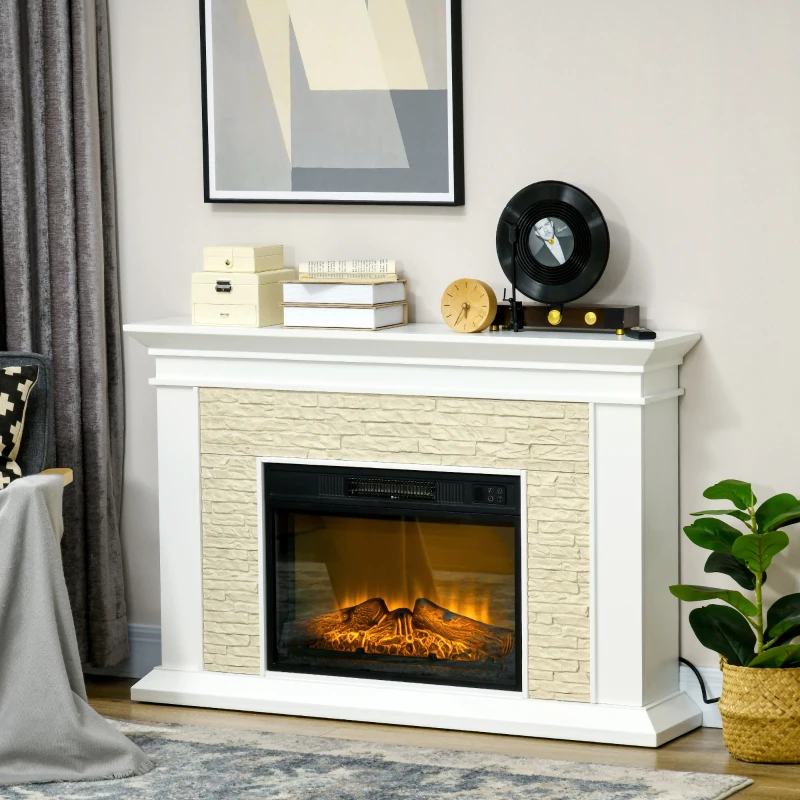 HOMCOM Lareira Elétrica 1800W com Efeito de Chama Temporizador Semanal e Proteção Contra Superaquecimento 120x24x80 cm Branco