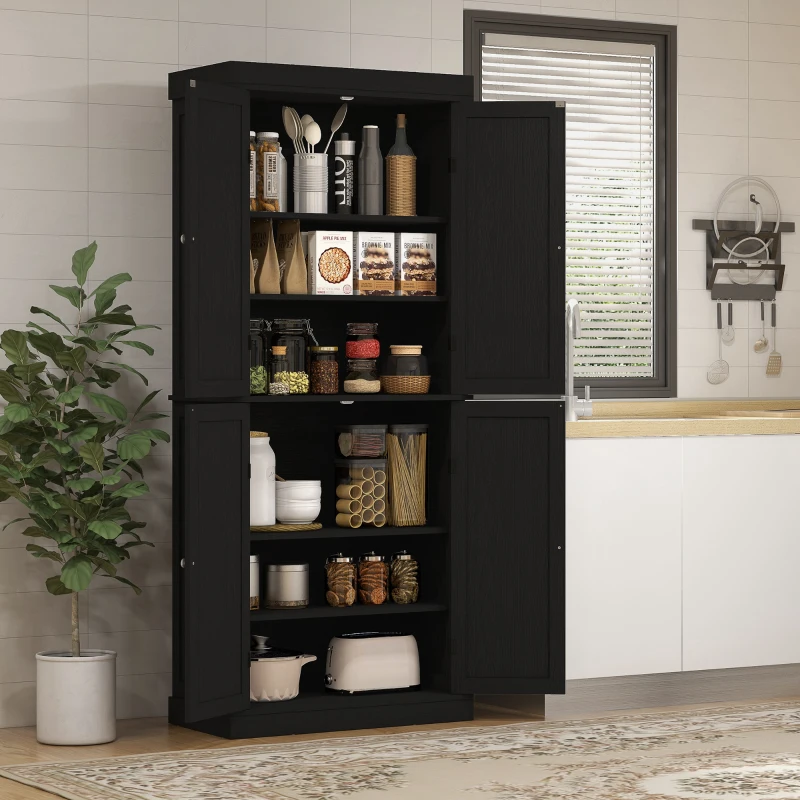 HOMCOM Mobile Cucina Alto con 6 Ripiani Regolabili e 4 Ante in Legno, 76x40.5x184 cm, Nero