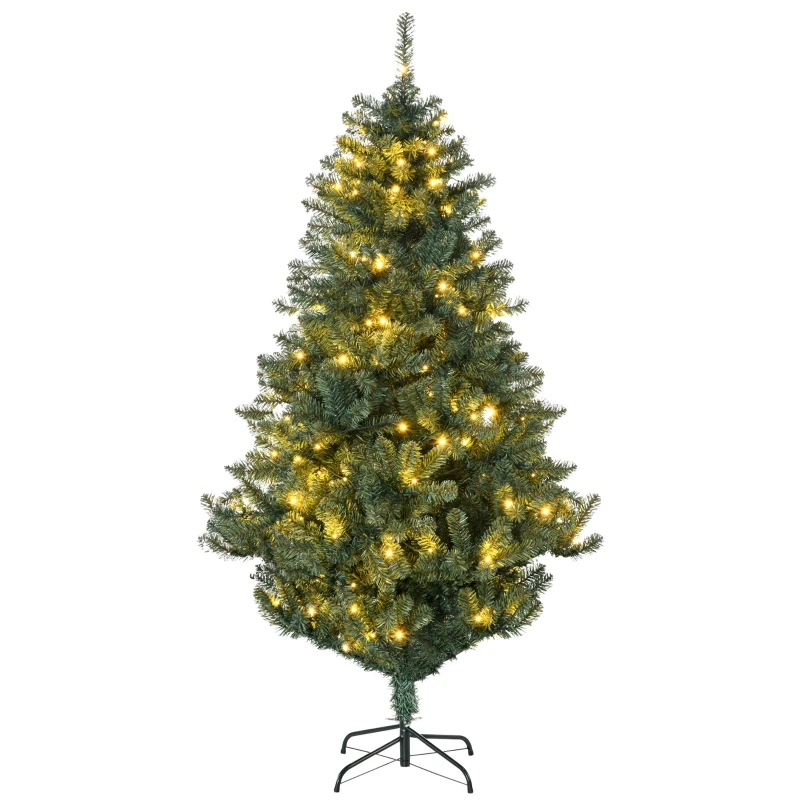 HOMCOM 6' Artificial Prelit Christmas Trees Holiday Décor with Warm White LED Lights, Decoration, Banner, Tag, Ball