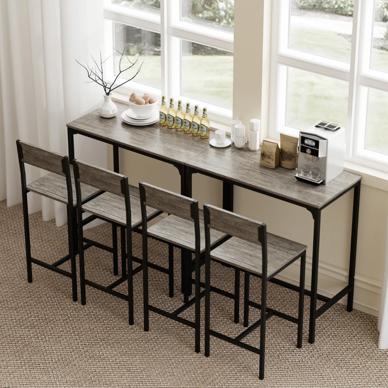 HOMCOM Ensemble table de bar avec tabourets, table à manger debout avec 2 chaises de bar, repose-pieds et dossiers, gris