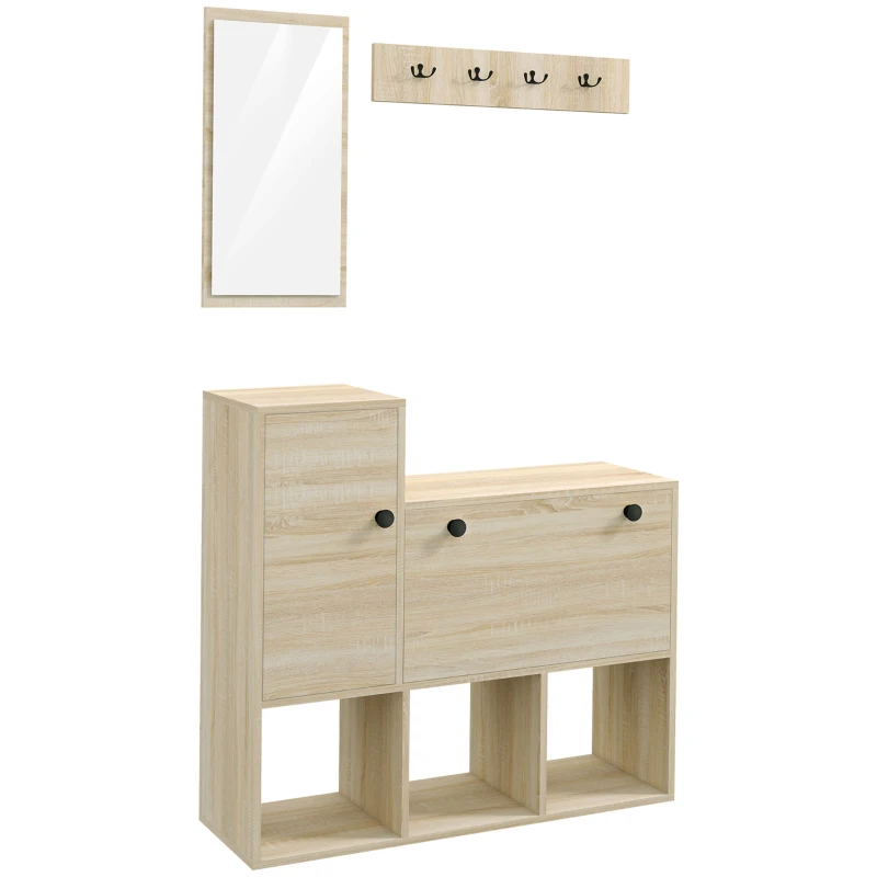 HOMCOM Set de hol cu cuier de perete cu 4 cârlige, dulap pentru 9 perechi de pantofi, dulap și oglindă