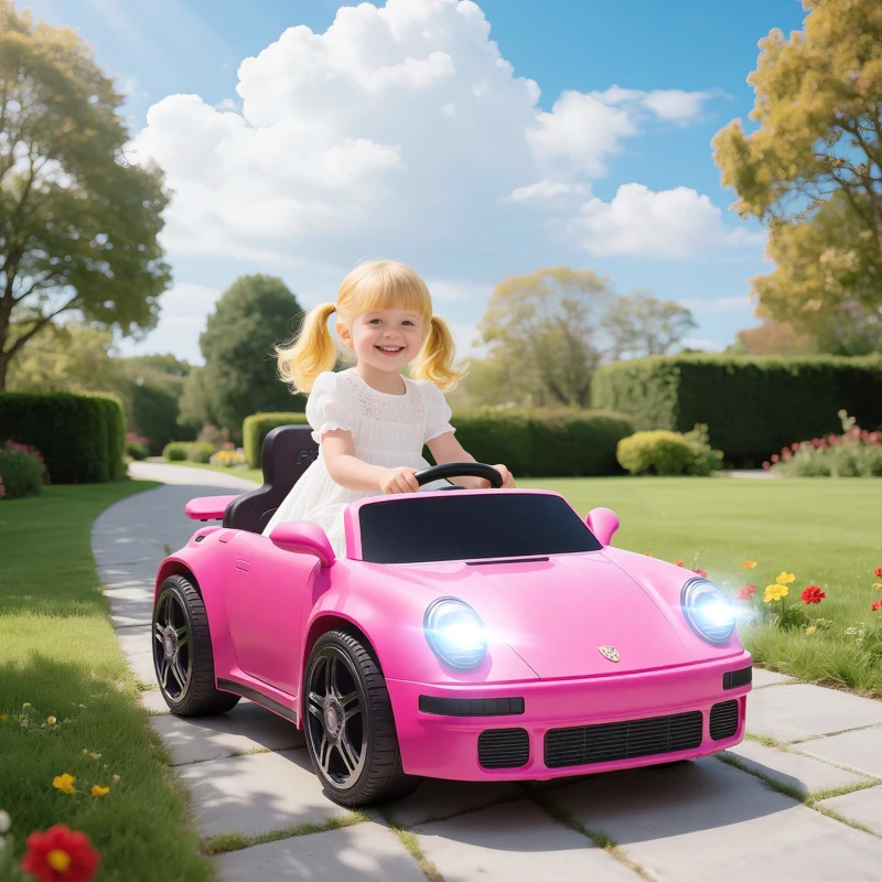 AIYAPLAY Licensed RUF CTR 2017-Yellowbird Electric Car for Kids, with Remote Control, Soft Start, MP3 Player, LED Lights, Pink