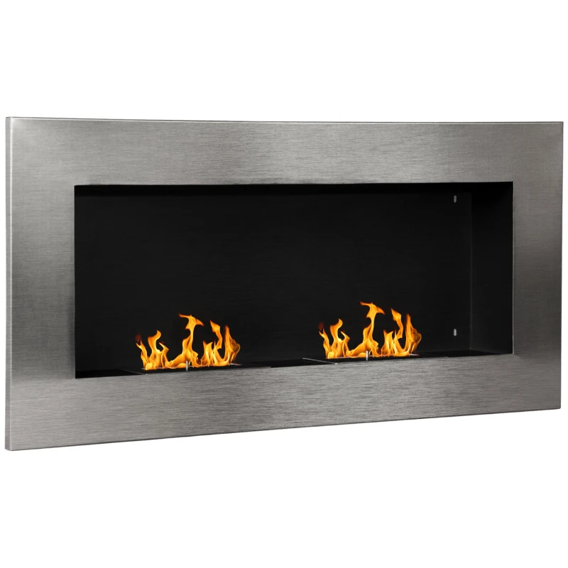 HOMCOM Biokamin 110 x 54 cm Ethanol und Gelkamin mit 2 x 0,9-Liter-Brenner Bio Ethanolkamin aus Edelstahl Bioethanol Wandkamin Silber