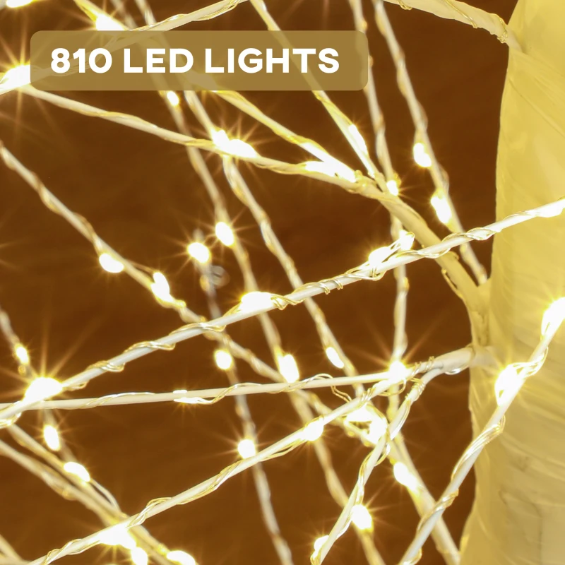 HOMCOM Kunstboom met LED-verlichting, 180 cm hoge kerstboom, realistische schors, Wit