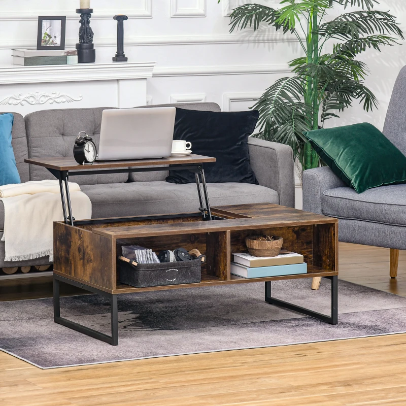 HOMCOM Couchtisch Wohnzimmertisch Kaffeetisch mit Höhenverstellbarer Platte Spanplatte Braun 100 x 60 x 44 cm