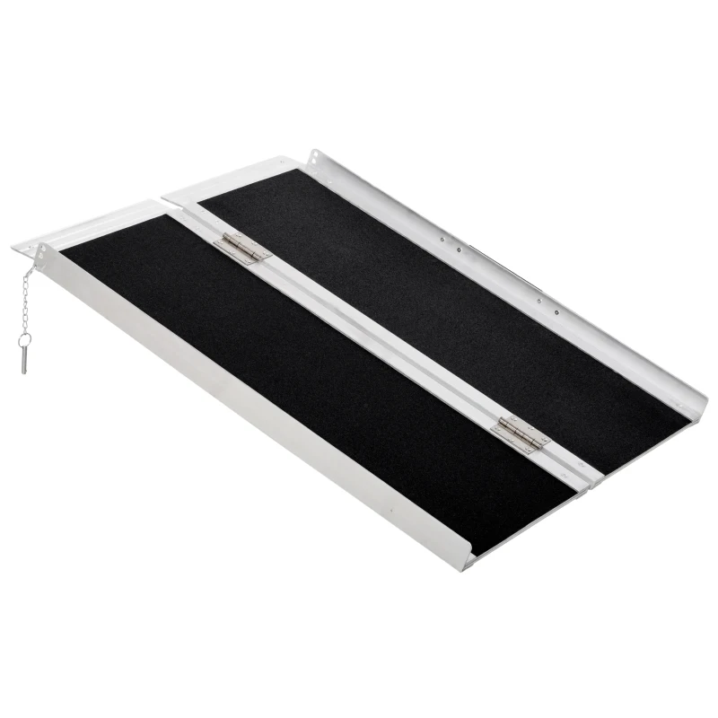 HOMCOM Rampe de Fauteuil Roulant Rampe de Chargement Rampe d'accès antidérapante Pliable avec Bordures de sécurité Max. 270 Kg dim. 91L x 72l x 5H cm alu. Noir