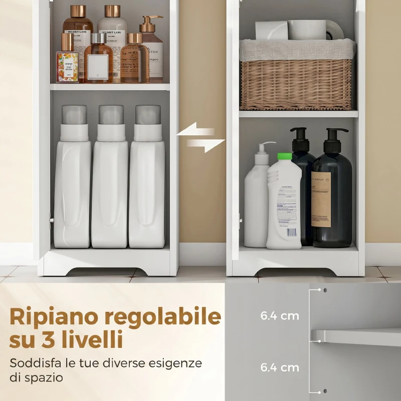 HOMCOM Mobile da Bagno Alto, Mobile Autoportante con Ripiano Regolabile