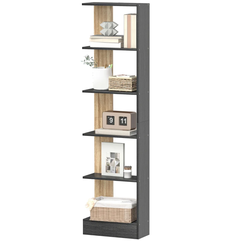 HOMCOM Estante de 5 Níveis Estante Estreita para Espaços Pequenos 45x21x170 cm Preto e Carvalho
