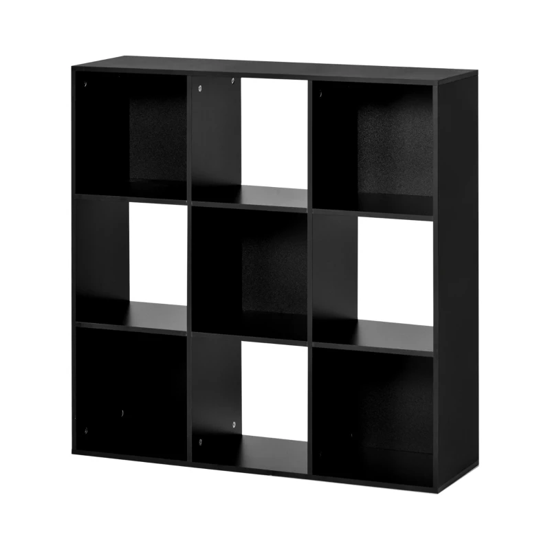 HOMCOM 3-tier 9 Cubes Storage Unit Particle Board Cupboard Bookcase Organiser Home Office Shelves, Black
