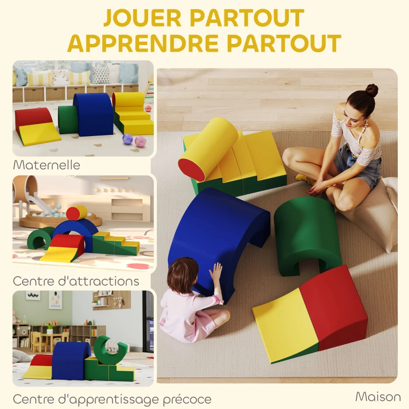 AIYAPLAY Parcours motricité enfants jouets d'escalade modulable 5 briques géantes en mousse 181 x 39 x 44 cm multicolore