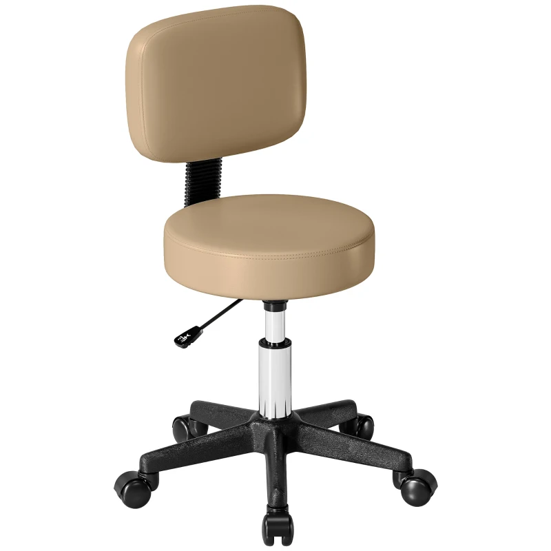 HOMCOM Rollkruk met rugleuning, verstelbare hoogte (72-84 cm), 360° draaibaar, lichtbruin