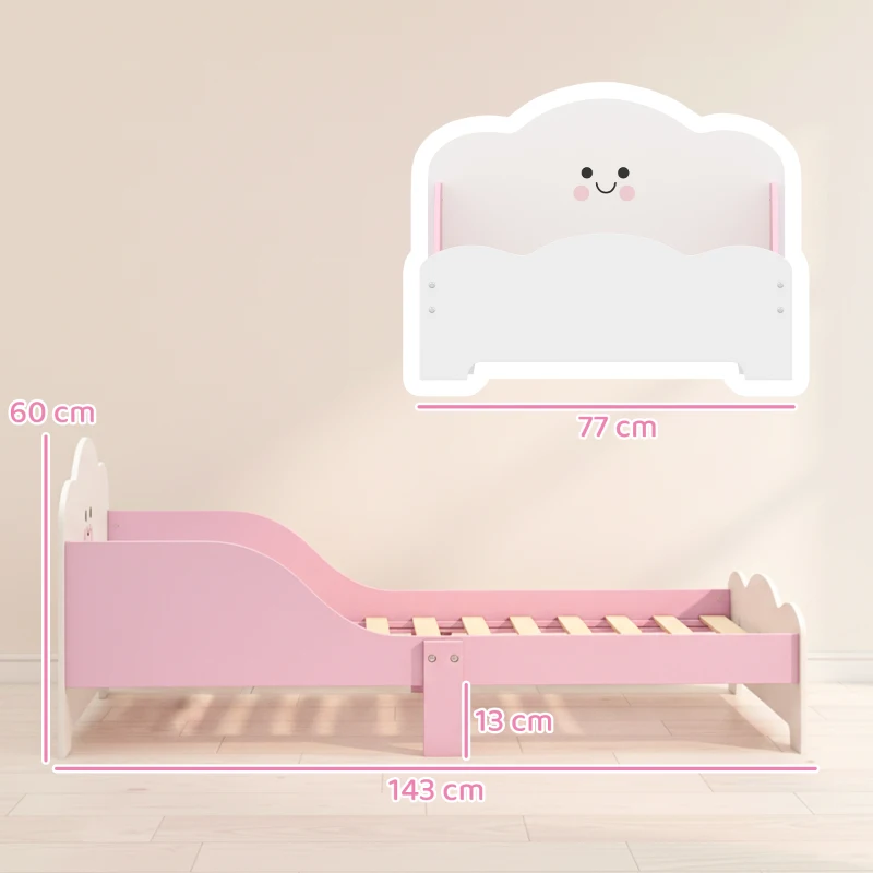 AIYAPLAY Kinderbett, 140 x 70 cm Bettgestell mit hohen Schutzgitter für Kinder von 3-6 Jahren, ohne Matratze, Rosa