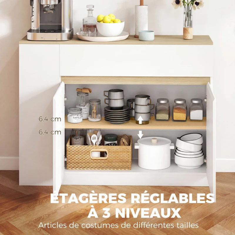 HOMCOM Buffet meuble de rangement avec 2 tiroirs 3 étagères ouvertes et placard 2 portes 110 x 29,5 x 82 cm blanc