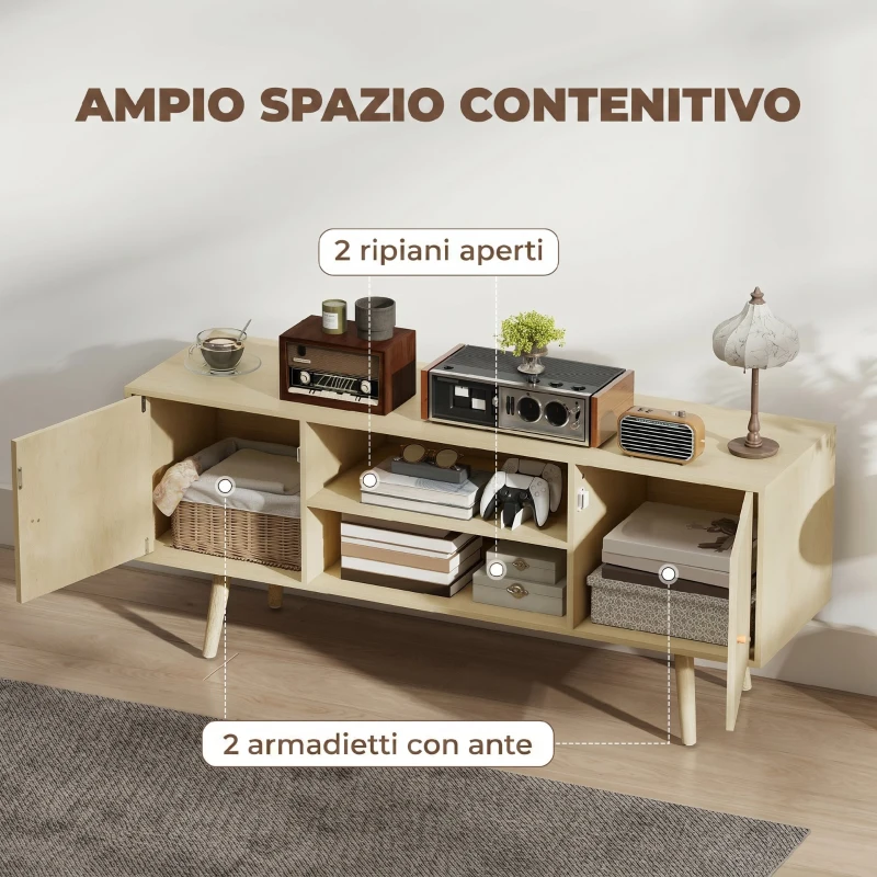 HOMCOM Mobile TV 55" max con 2 Armadietti e 2 Ripiani Aperti, in Legno e Truciolato, 120x34x50 cm, Color Legno