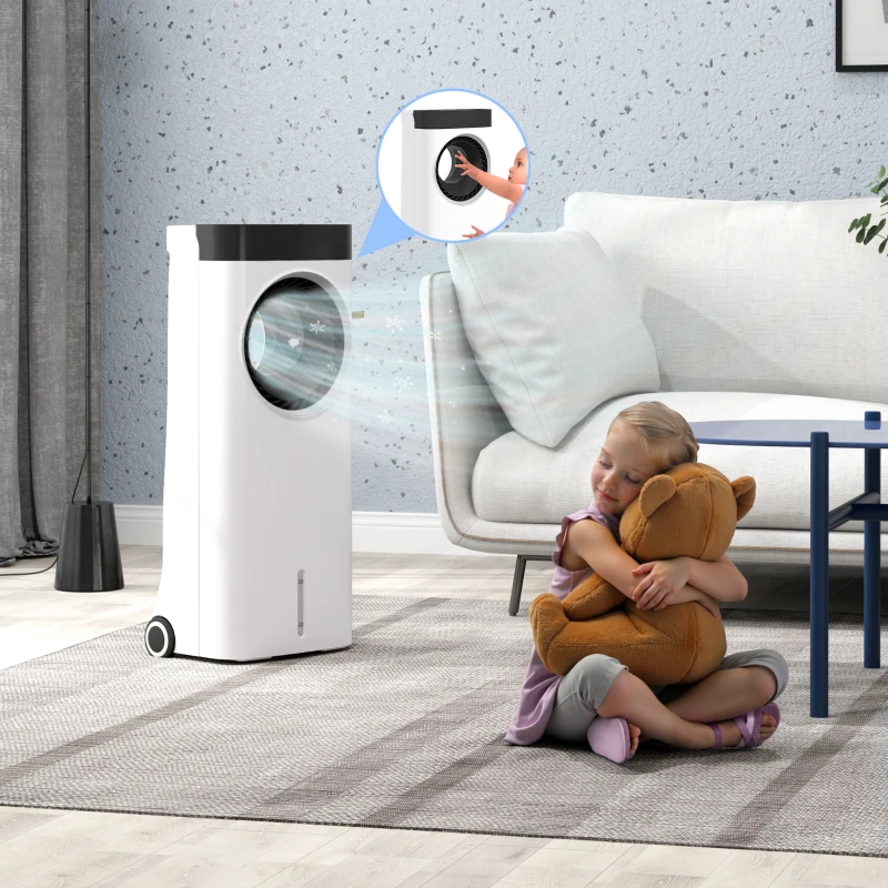 HOMCOM Climatizador 3 em 1 75W com 6 Velocidades Temporizador até 24H Depósito de 6,5 L Oscilação de 60º 34x25,5x80 cm Branco