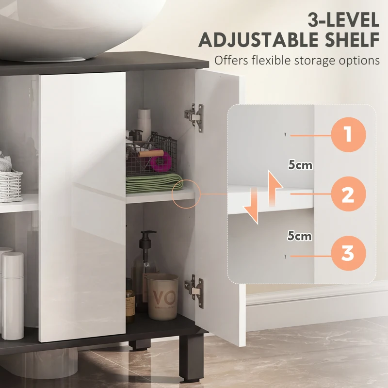 HOMCOM Modern Under-Sink Bathroom Cabinet - High Gloss White